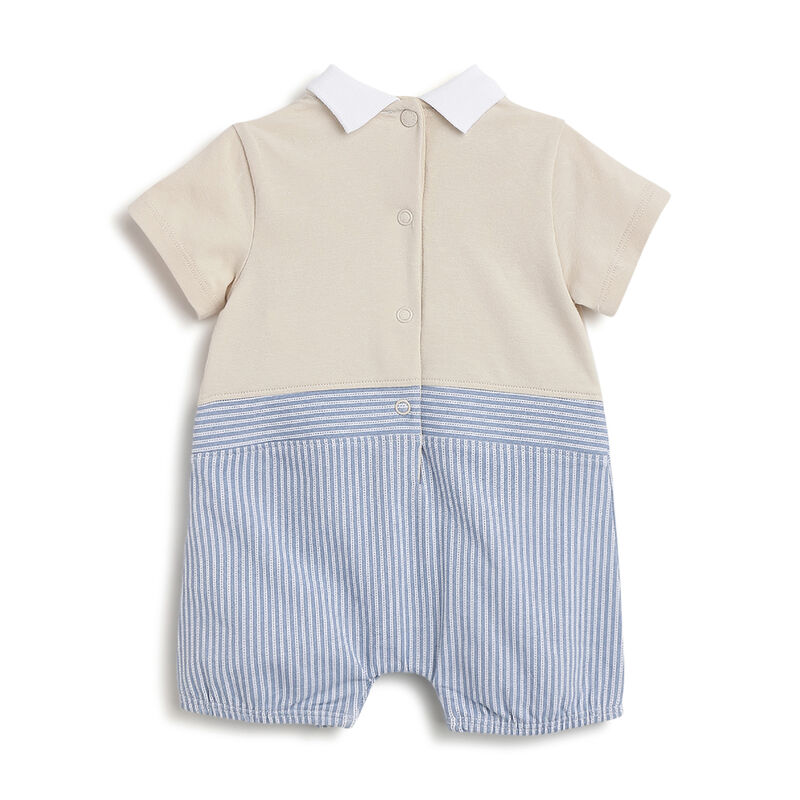 Boys Light Natural Striped Short Sleeve Rompers image number 1